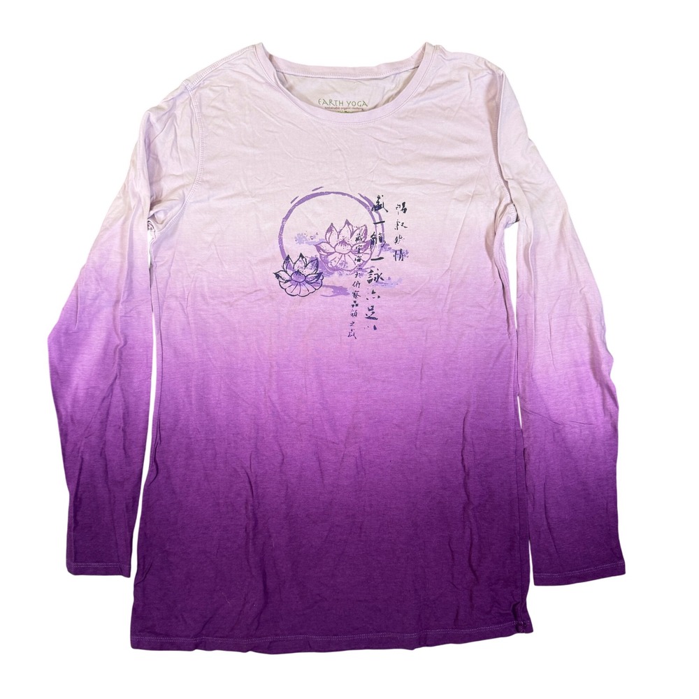 Earth Yoga Purple Ombre Lotus Graphic Organic Cotton Bamboo Top XL